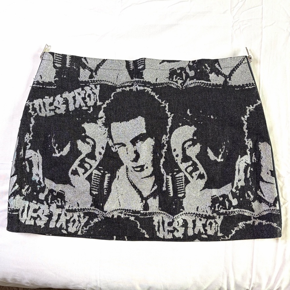 Mosquitohead vintage 90s Y2K mini glitter skirt made in USA graphic sz L black